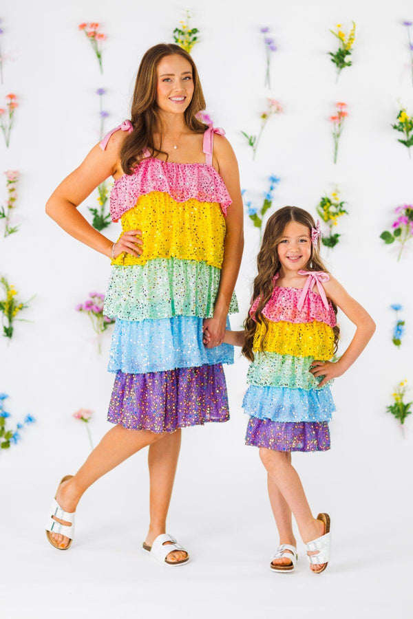 Mom & Me - Rainbow Sequin Ruffle Dress | Sparkle in Pink