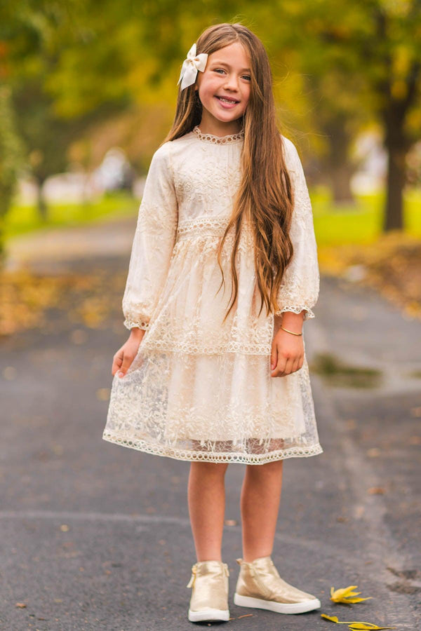 Mom & Me - Peach Lace Long Sleeve Dress | Sparkle in Pink