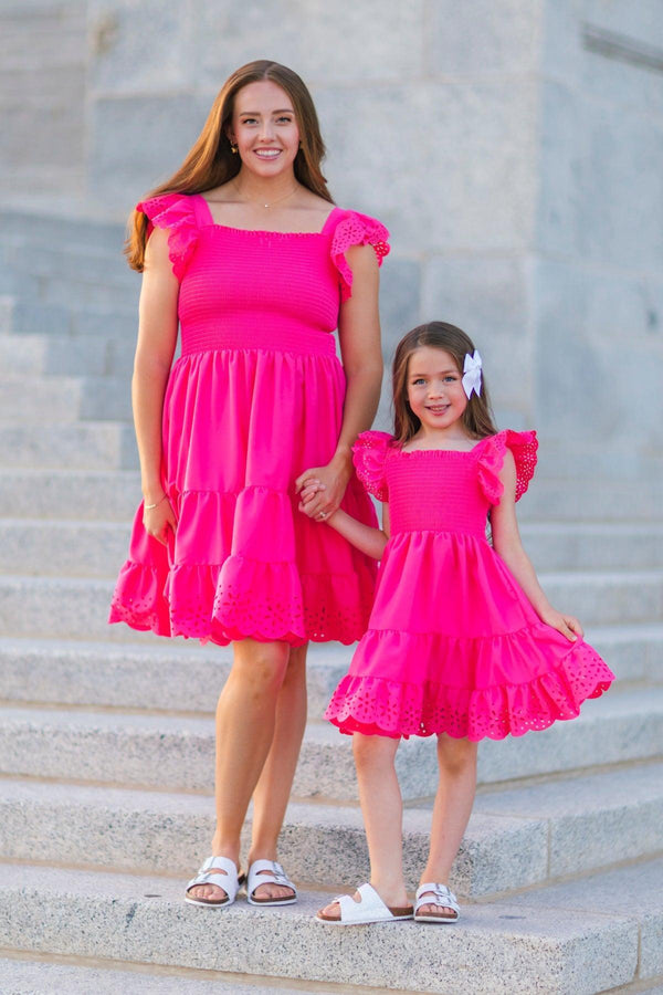 Eyelet Ruffle Dress | Matching Mom & Me Clothing Sparkle In Pink Eyelet Ruffle Dress | Matching Mom & Me Clothing Sparkle In Pink