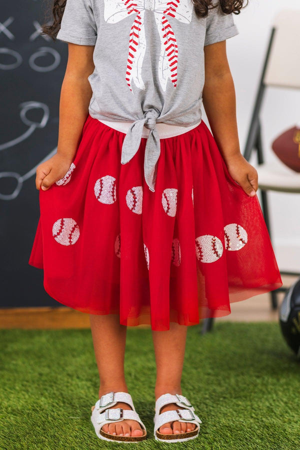 Red Sequin Baseball Tutu Skirt Set | Sparkle in Pink
