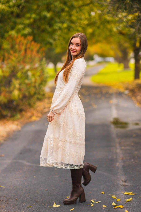 Mom & Me - Peach Lace Long Sleeve Dress | Sparkle in Pink