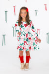 Long Sleeve Christmas Bows Dress