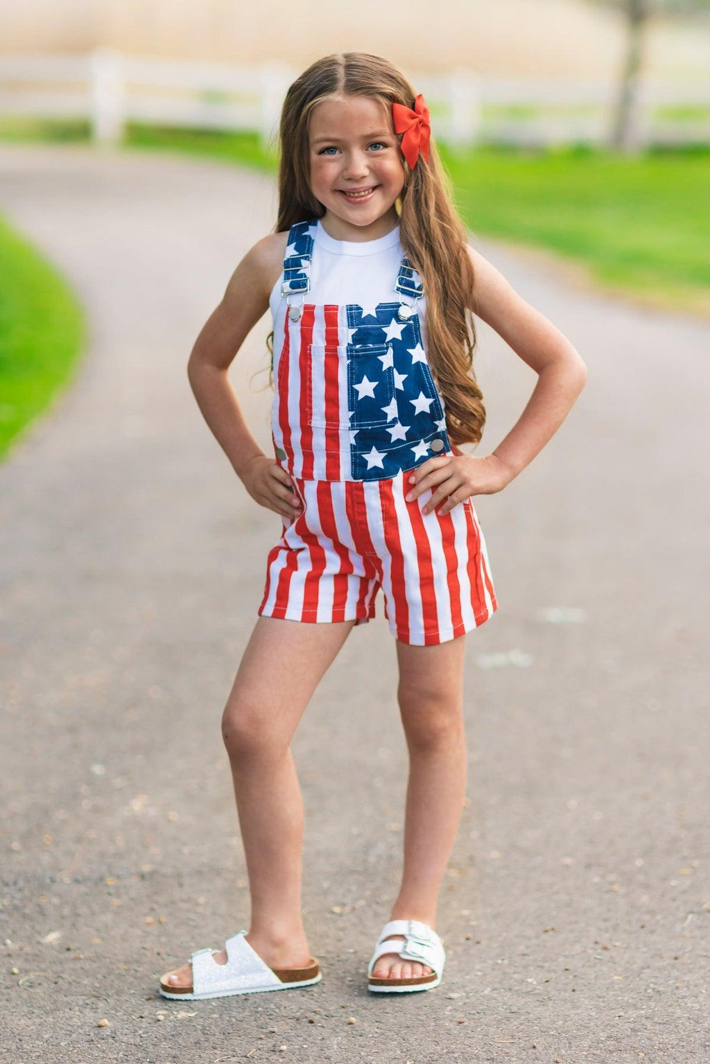 Mom & Kid - American Flag Denim Overalls | Sparkle in Pink