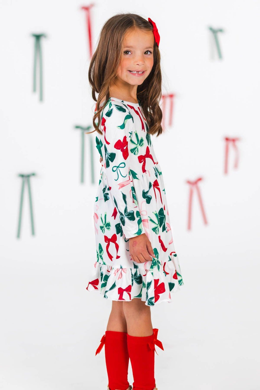 Long Sleeve Christmas Bows Dress