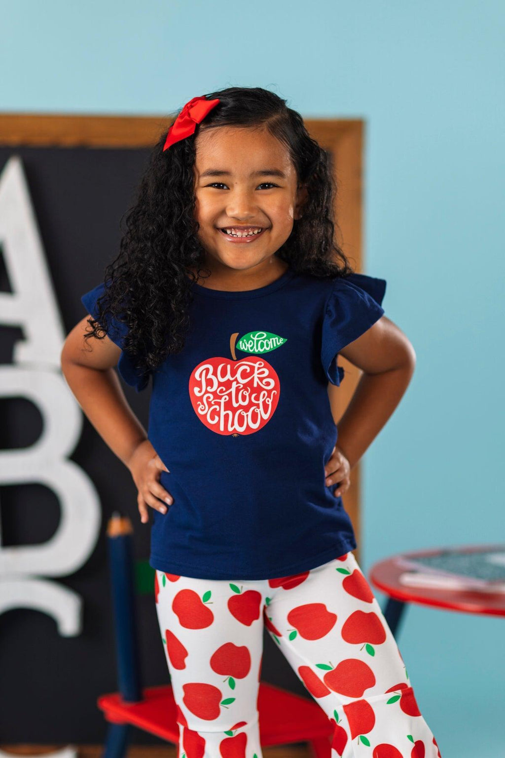 "Welcome Back To School" Apple Bell Bottom Set | Sparkle in Pink