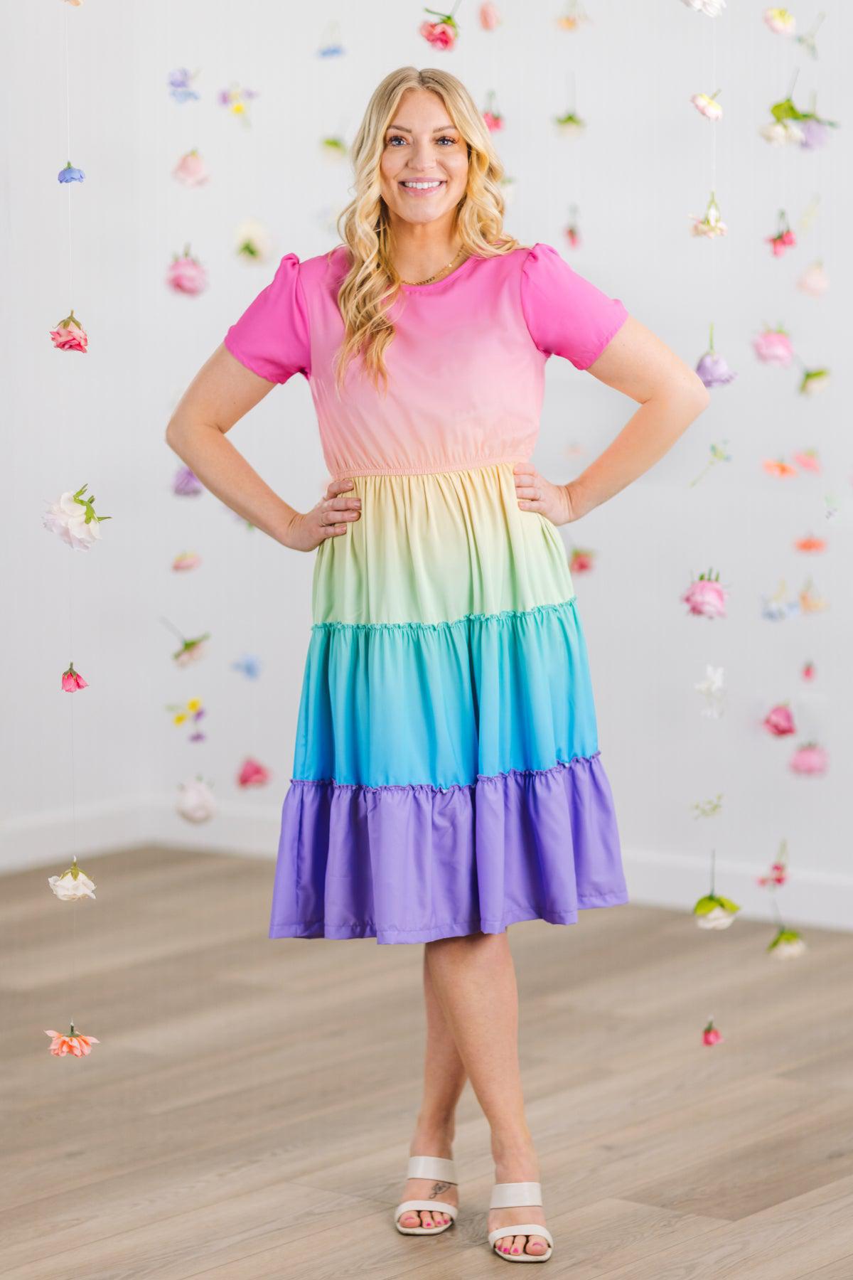 rainbow fashion plus size dresses Fabulously Dressed Boutique Tiered Maxi Dress, Women's, Size: 2XL Stretch dress One shoulder Sleeveless Slit No closure 95% polyester 5% spandex Hand wash cold Model is wearing 1XDisclaimer Boutique Dresses Clothing Deals Rainbow