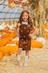Brown Corduroy Pumpkin Overall Dress Set