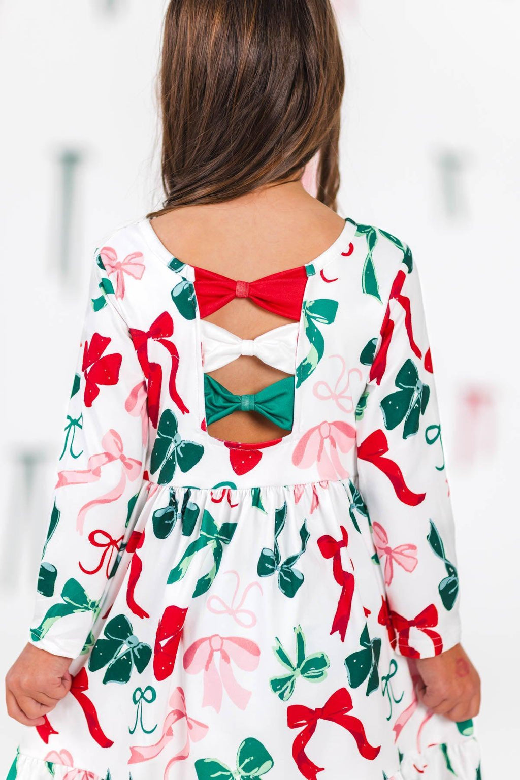 Long Sleeve Christmas Bows Dress