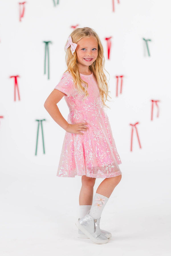 Pink Sequin Snowflake Dress