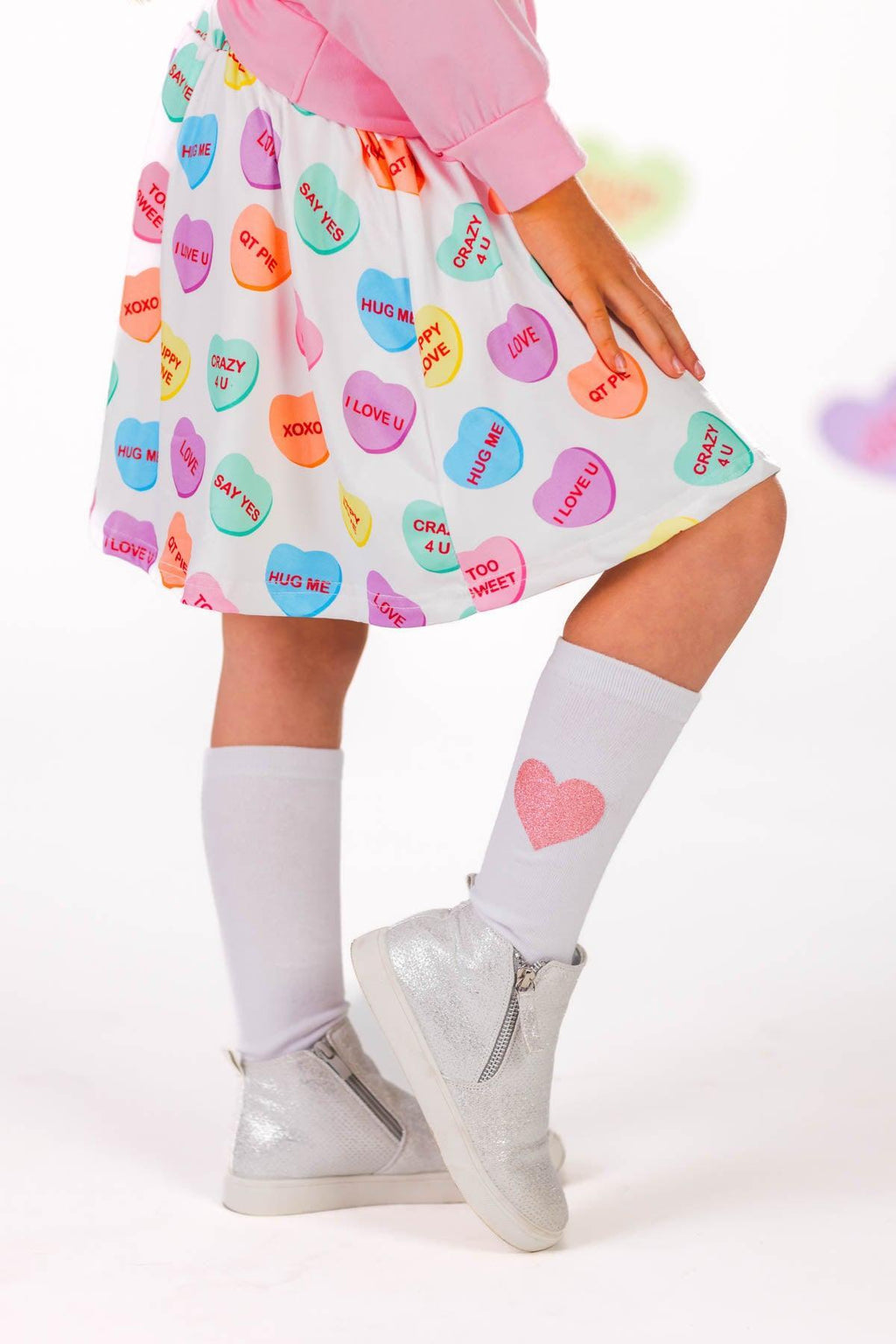 Pink Pearl Candy Hearts Skirt Set