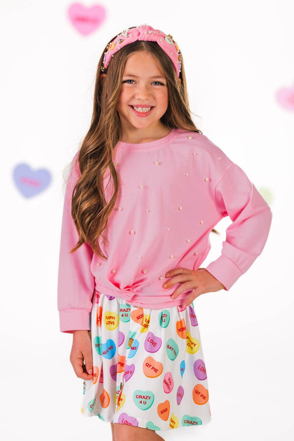 Pink Pearl Candy Hearts Skirt Set