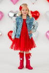 "Mini" Sequin Heart Denim Jacket | Sparkle in Pink