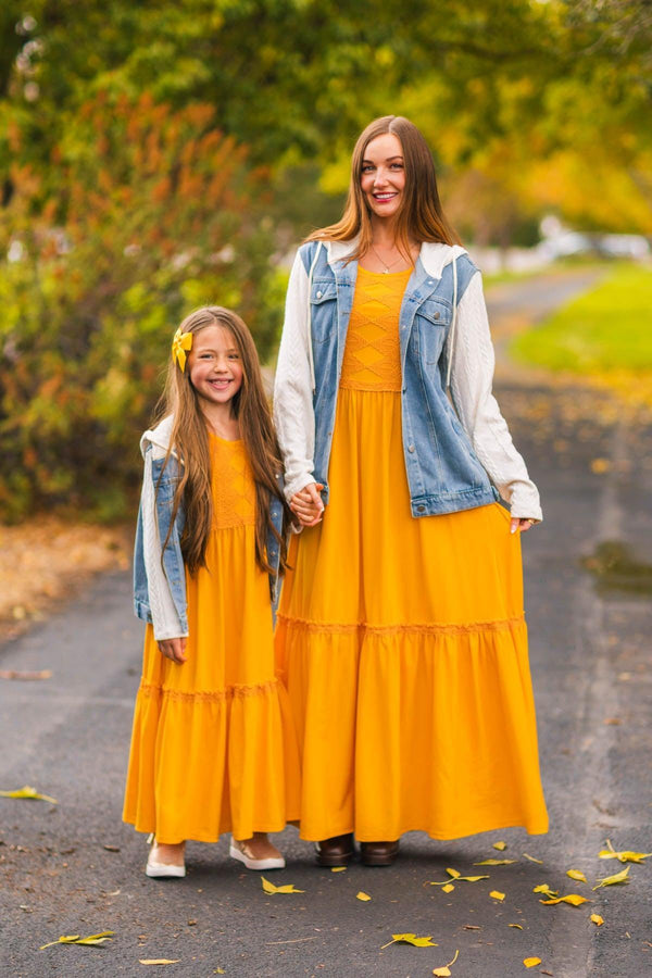 Mom & Me - Mustard Eyelet Lace Dress | Sparkle in Pink