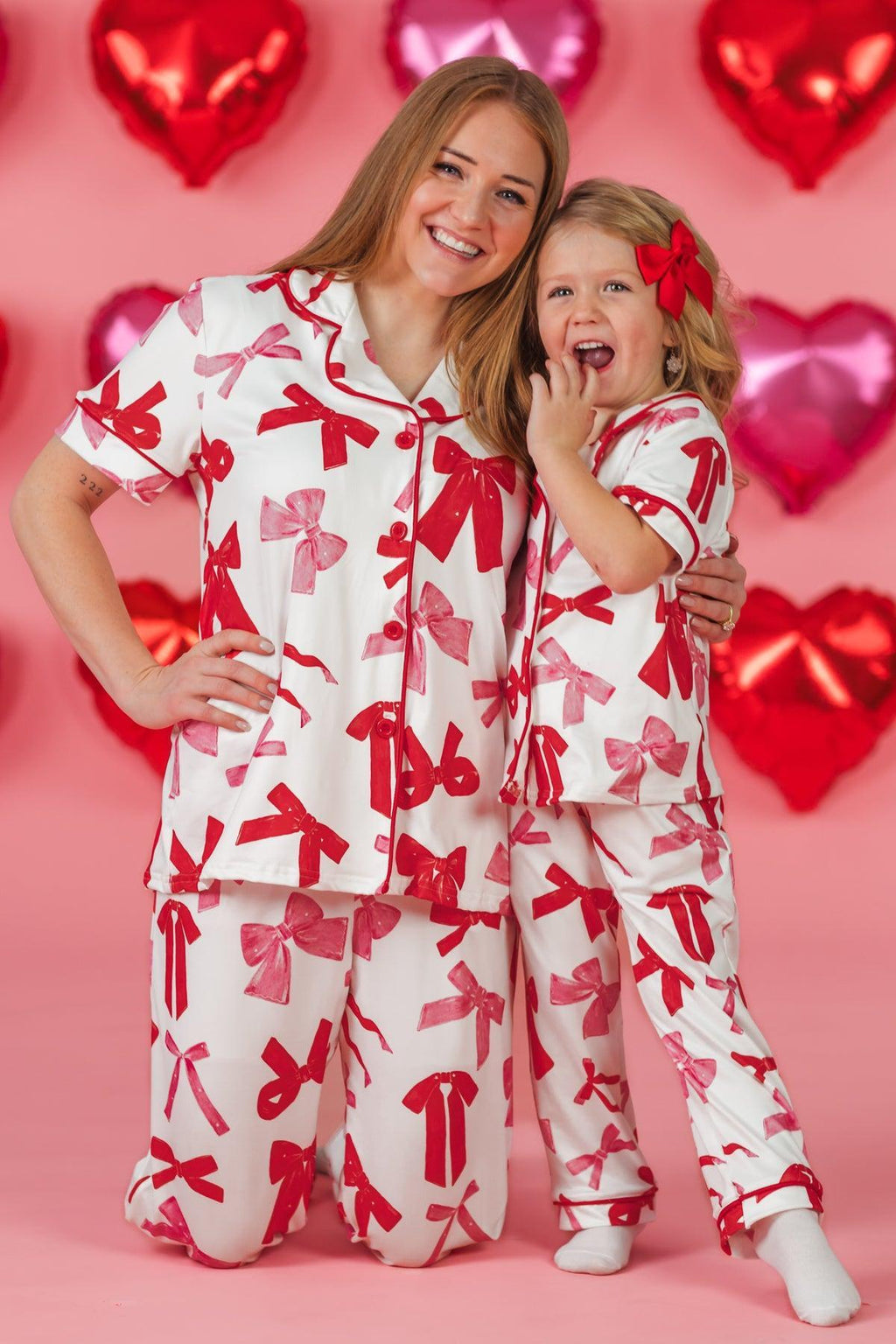 Mom & Me - Pink & Red Bow Pajamas | Sparkle in Pink