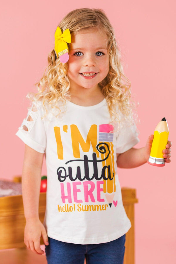 "I'm Outta Here, Hello! Summer" School Top | Sparkle in Pink