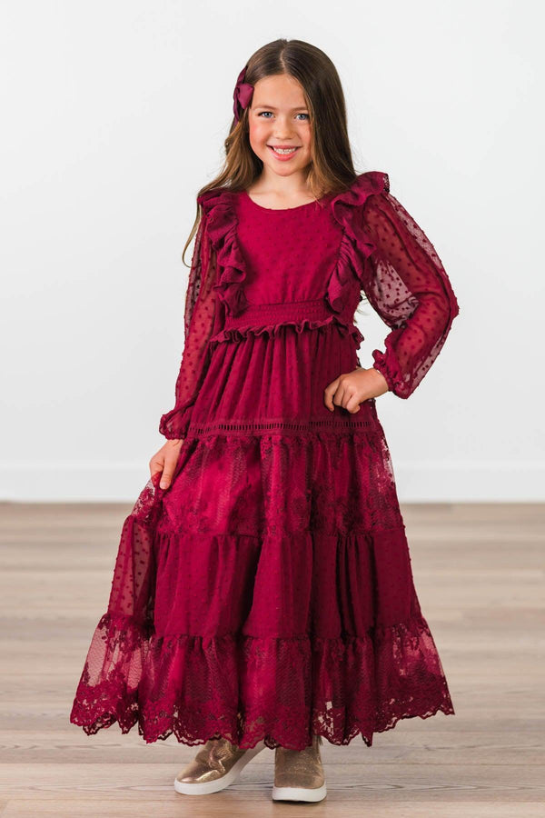Burgundy Swiss Dot Dress | Matching Mom & Me Clothing Sparkle In Pink Burgundy Swiss Dot Dress | Matching Mom & Me Clothing Sparkle In Pink