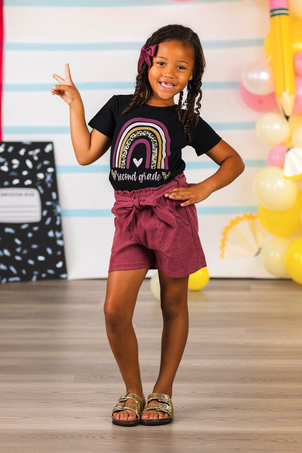 "Preschool - Sixth Grade" Plum Corduroy Short Set | Sparkle in Pink