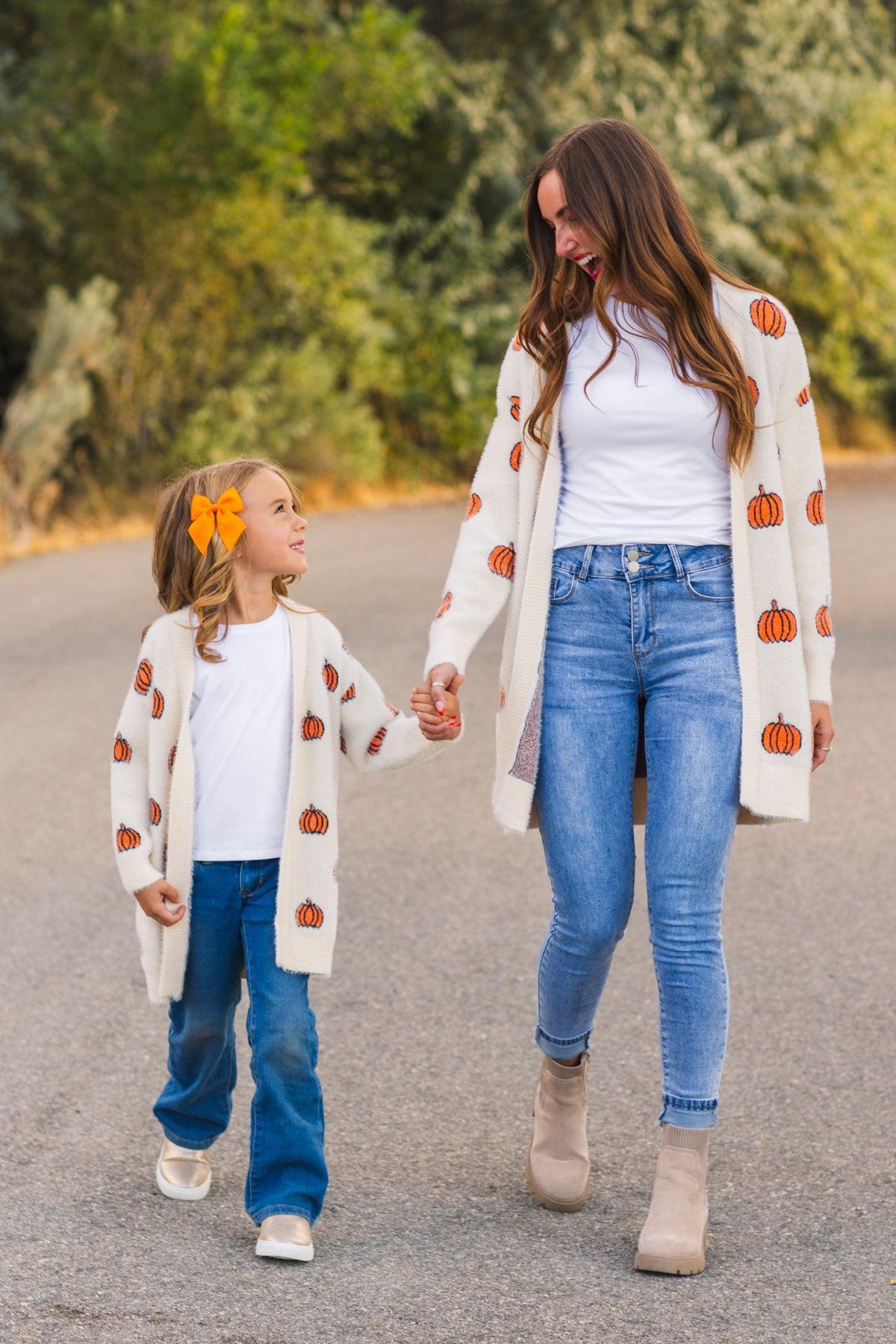Mom & Me - Cozy Cream Pumpkin Cardigan | Sparkle in Pink