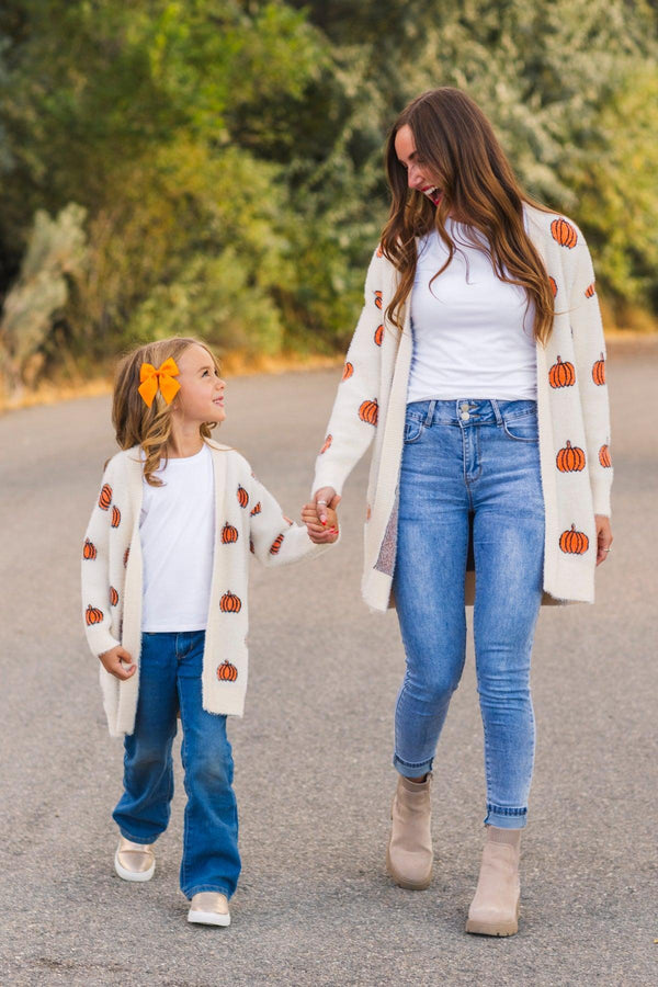 Mom & Me - Cozy Cream Pumpkin Cardigan