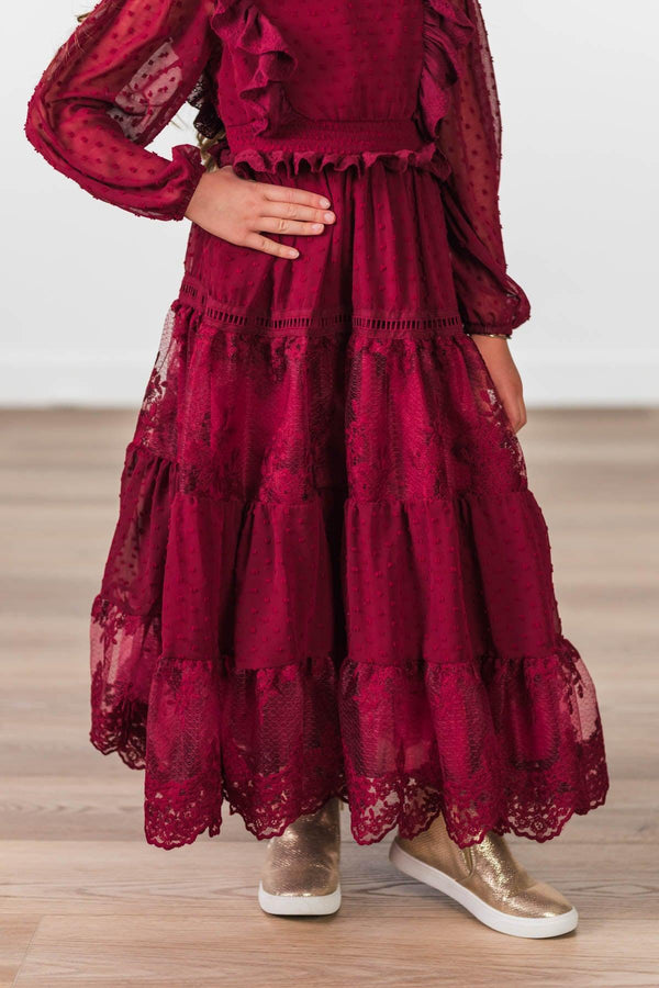Burgundy Swiss Dot Dress