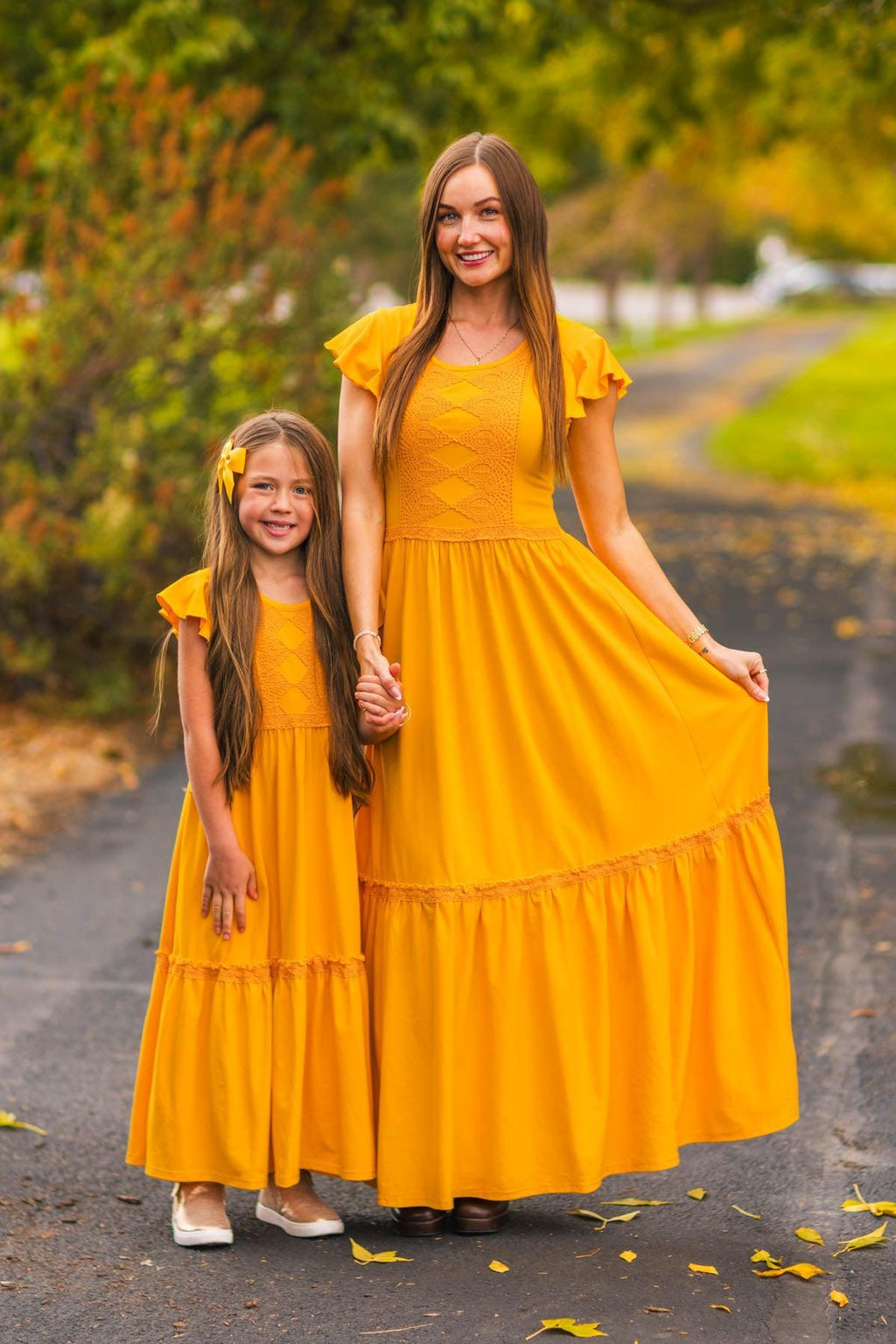 Mom & Me - Mustard Eyelet Lace Dress MOM-Small Mom & Me - Mustard Eyelet Lace Dress MOM-Small