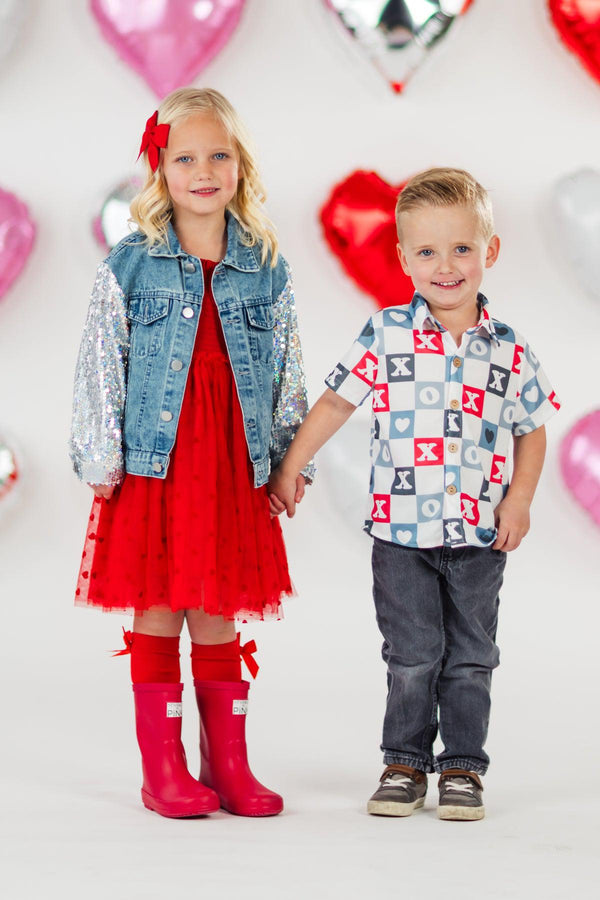 "Mini" Sequin Heart Denim Jacket | Sparkle in Pink