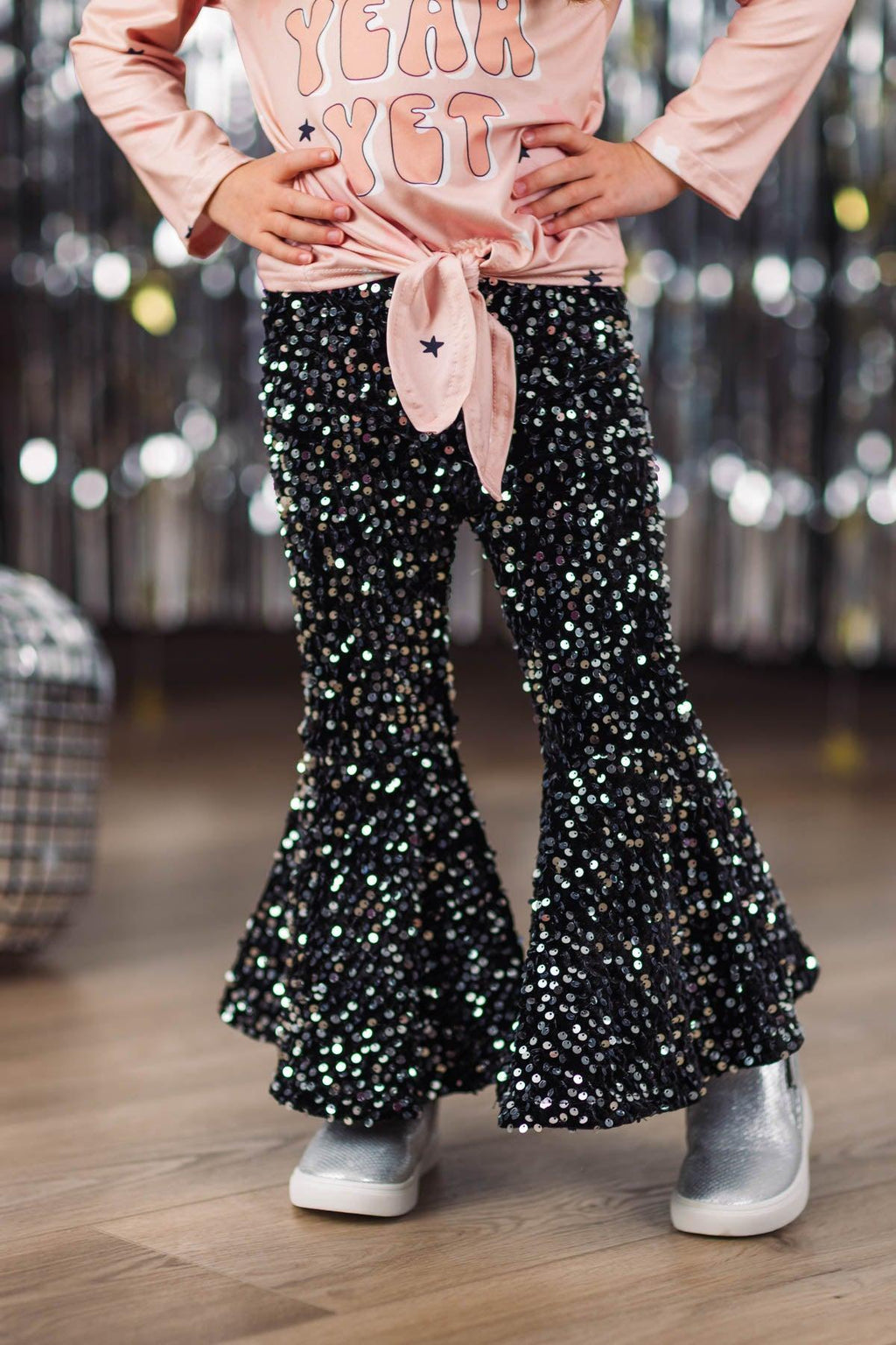 "Best Year Yet" Pink & Black Sequin Bell Bottom Set