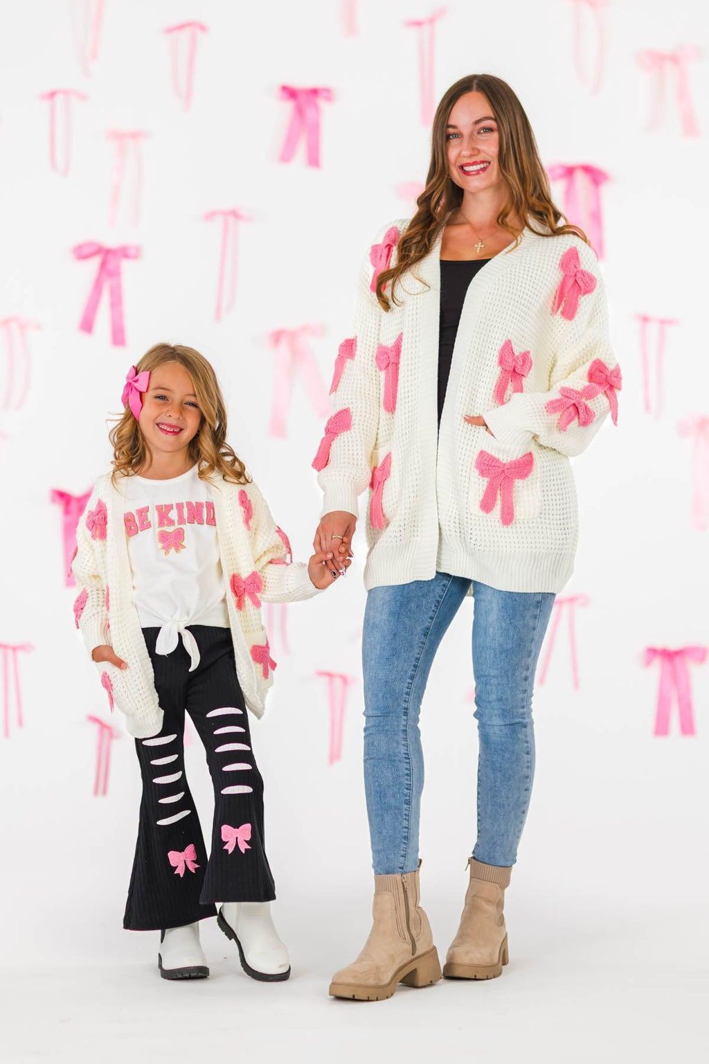 Mom & Me - Cream Knit Bow Cardigan