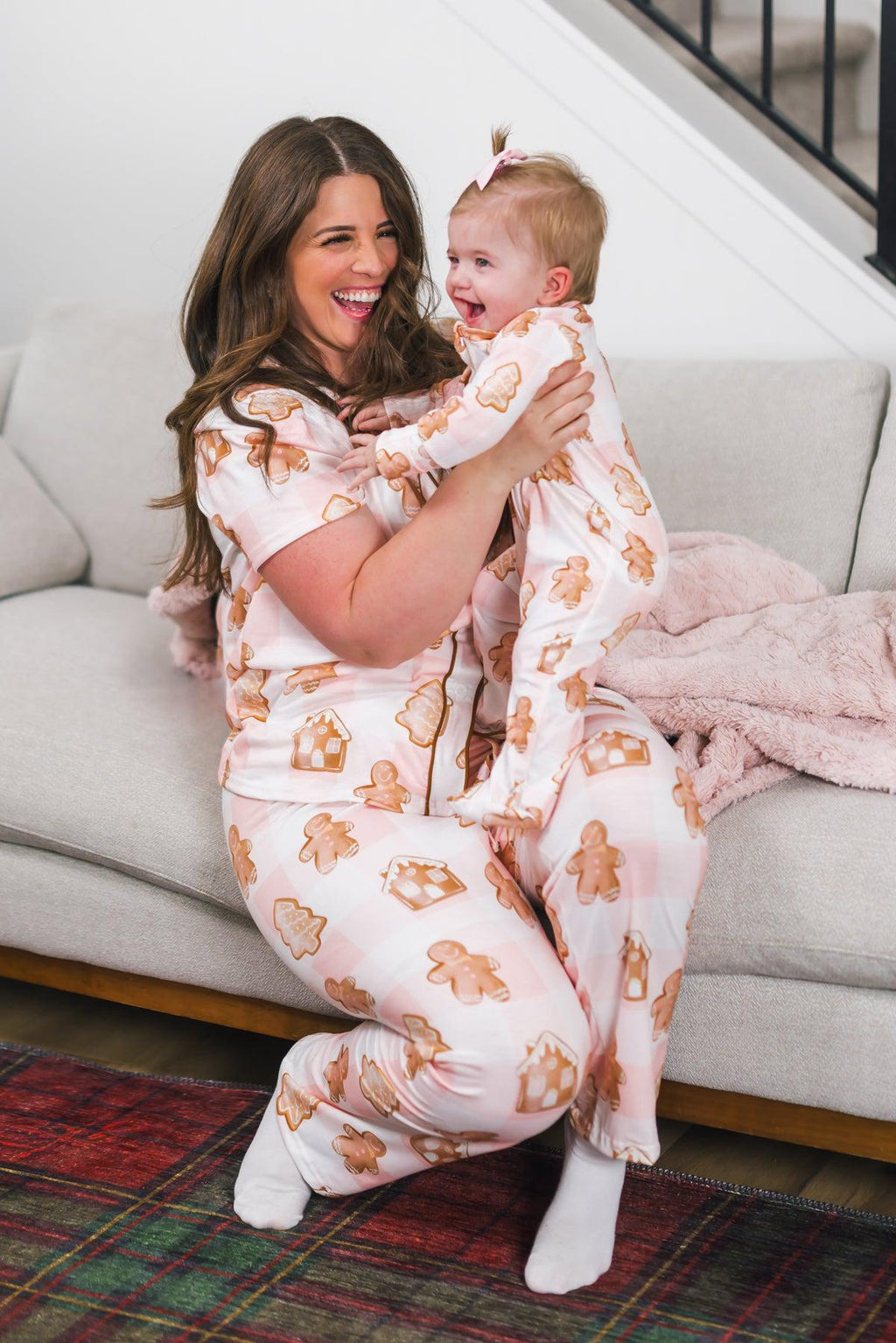 Mom & Me - Pink Checkered Gingerbread Pajamas | Sparkle in Pink