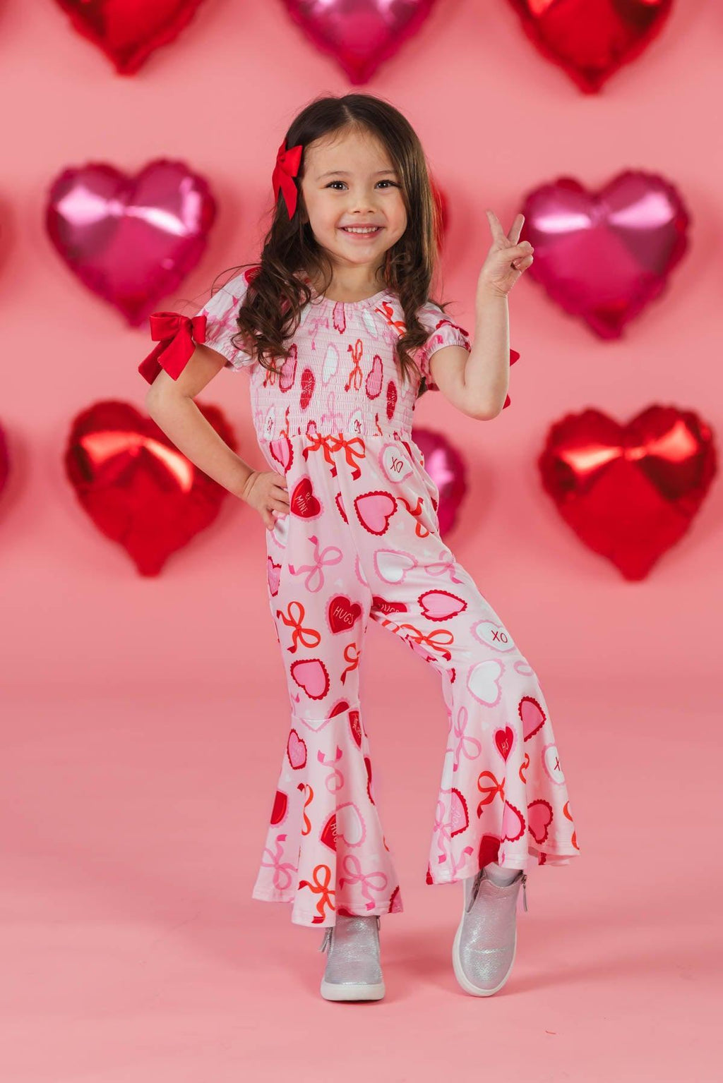 Pink Hearts & Bows Bell Bottom Jumpsuit | Sparkle in Pink