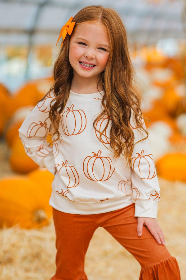 Cream Pumpkin Suede Bell Bottom Set | Sparkle in Pink