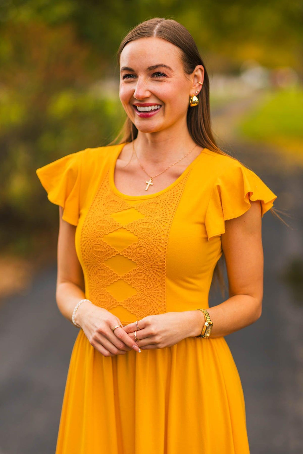 Mom & Me - Mustard Eyelet Lace Dress | Sparkle in Pink