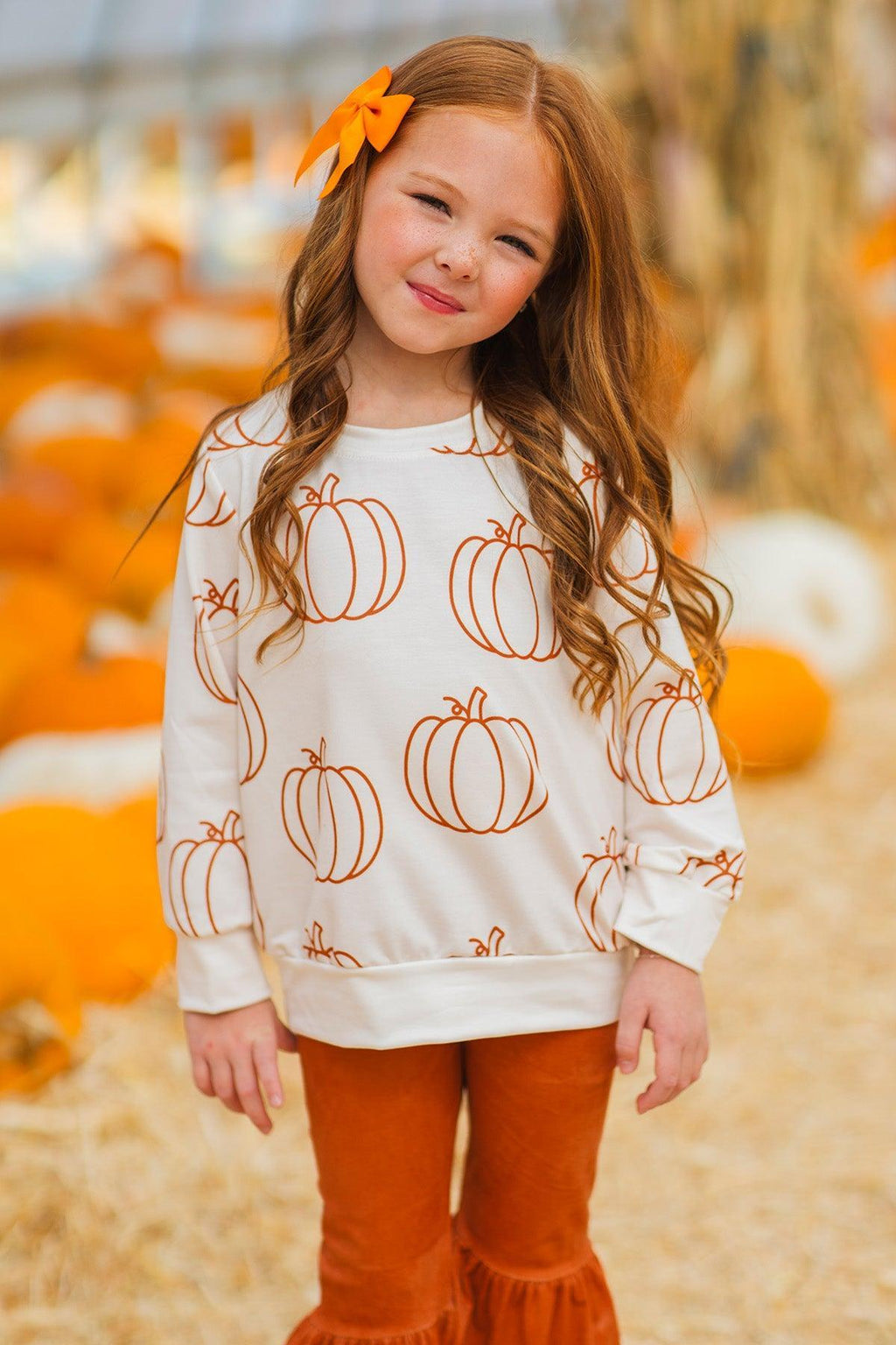 Cream Pumpkin Suede Bell Bottom Set | Sparkle in Pink