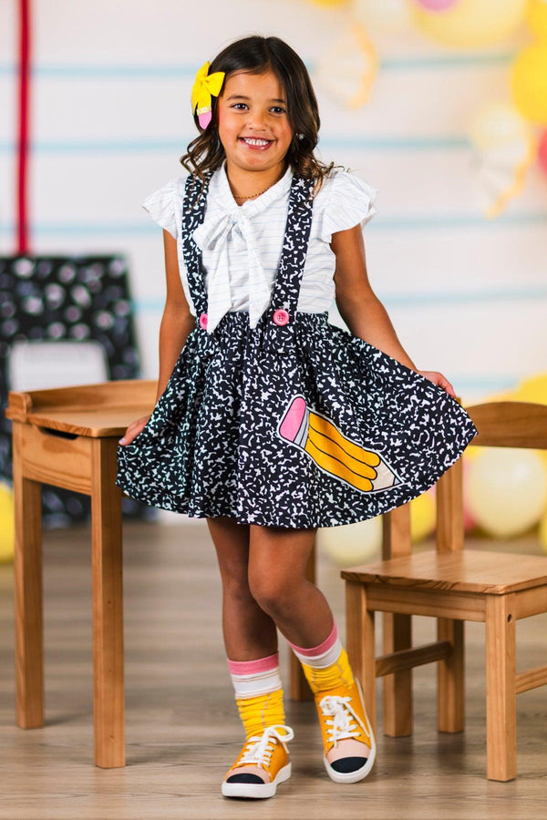 Composition Notebook Suspender Skirt Set | Sparkle in Pink