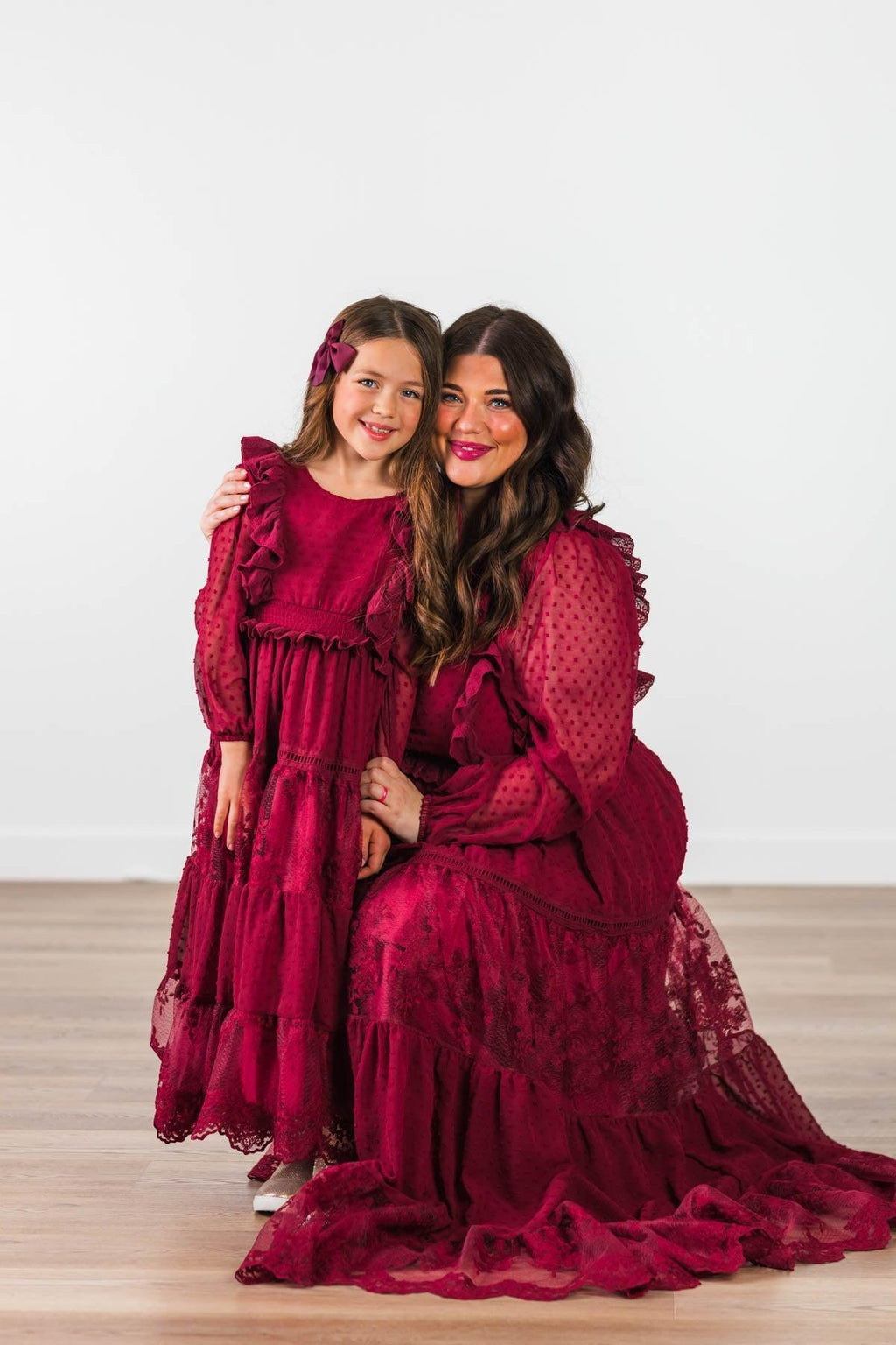 Mom & Me - Burgundy Swiss Dot Dress