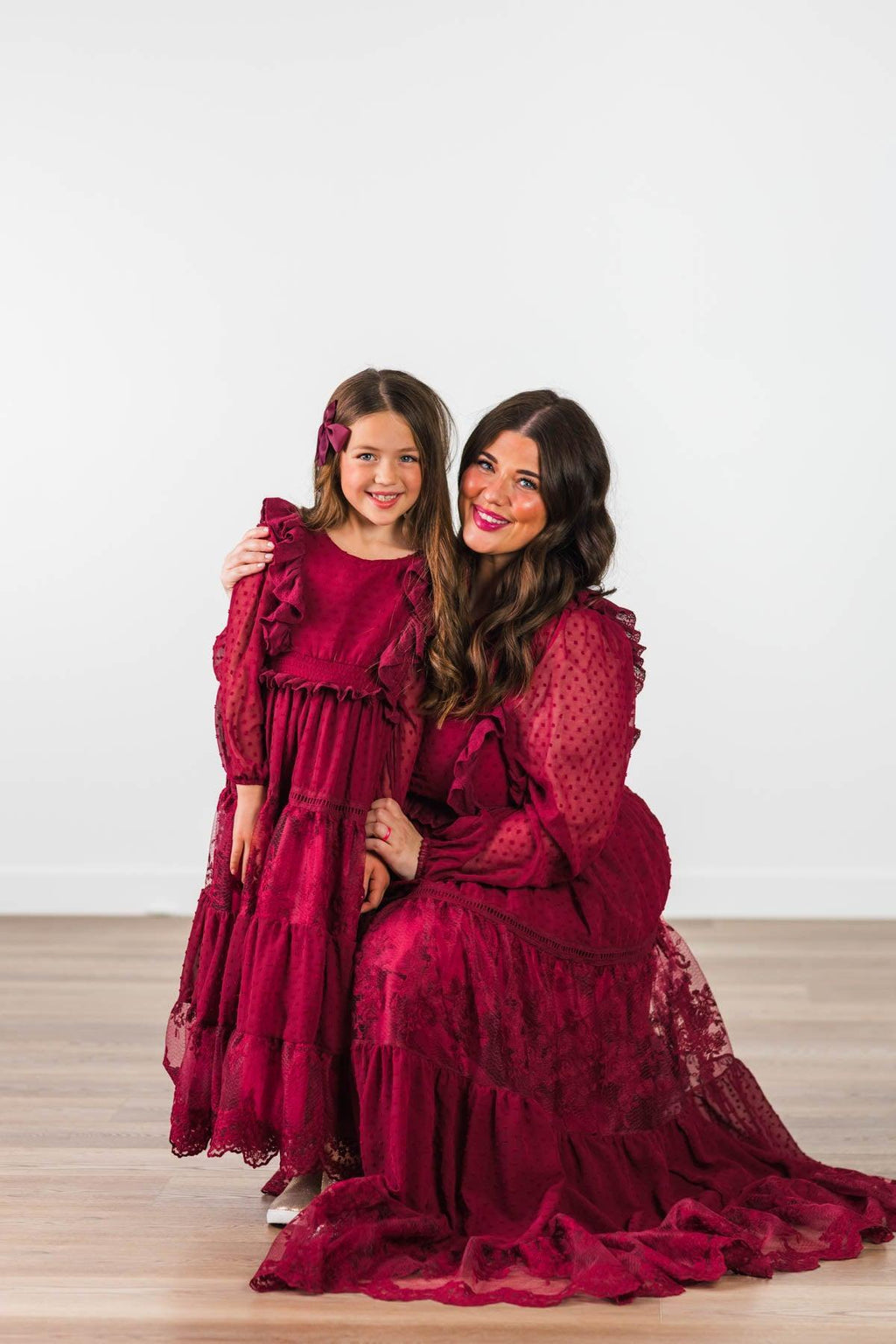Mom & Me - Burgundy Swiss Dot Dress