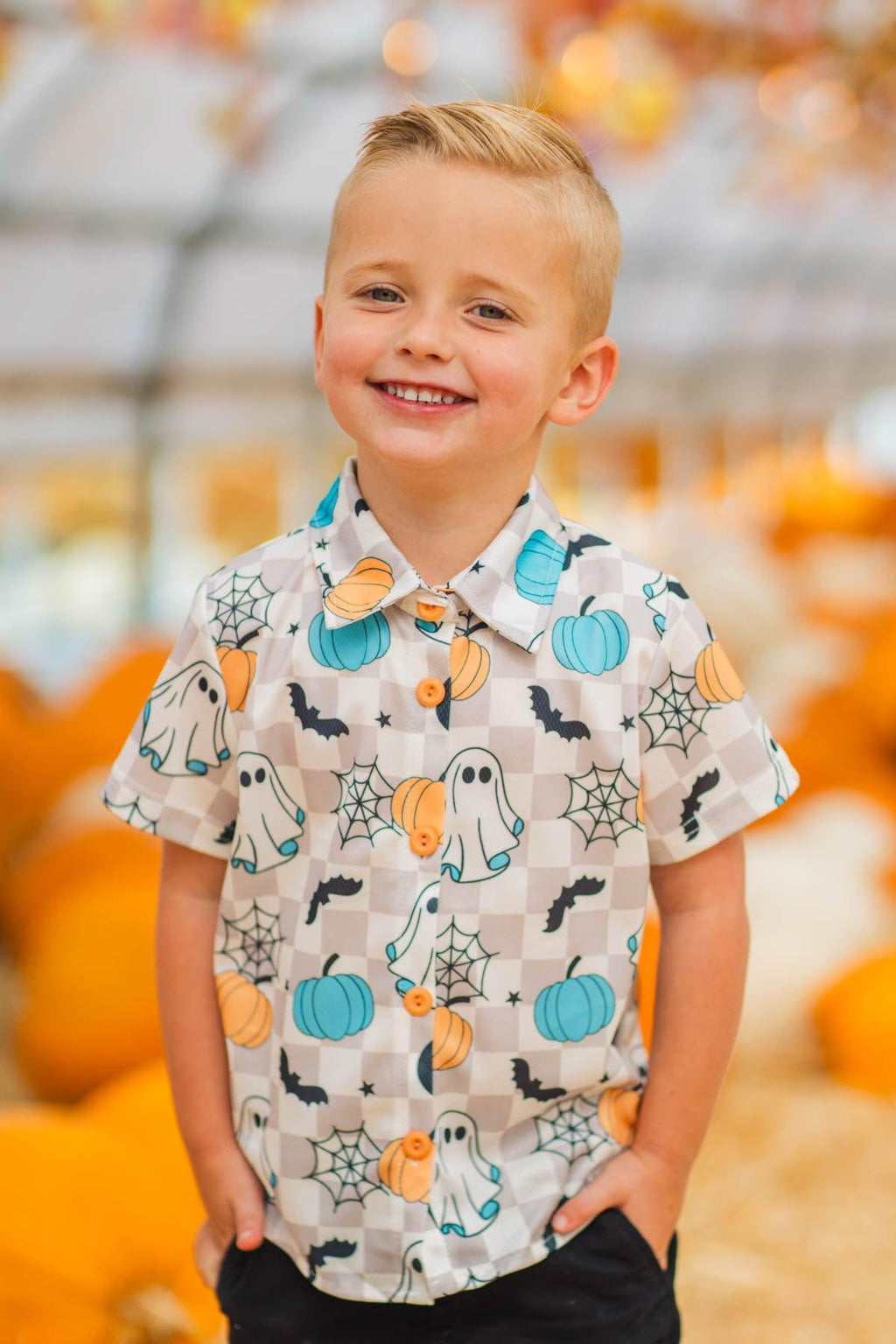 Spooky Checkered Button Down Top