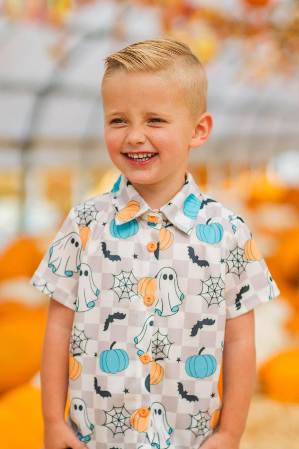 Spooky Checkered Button Down Top