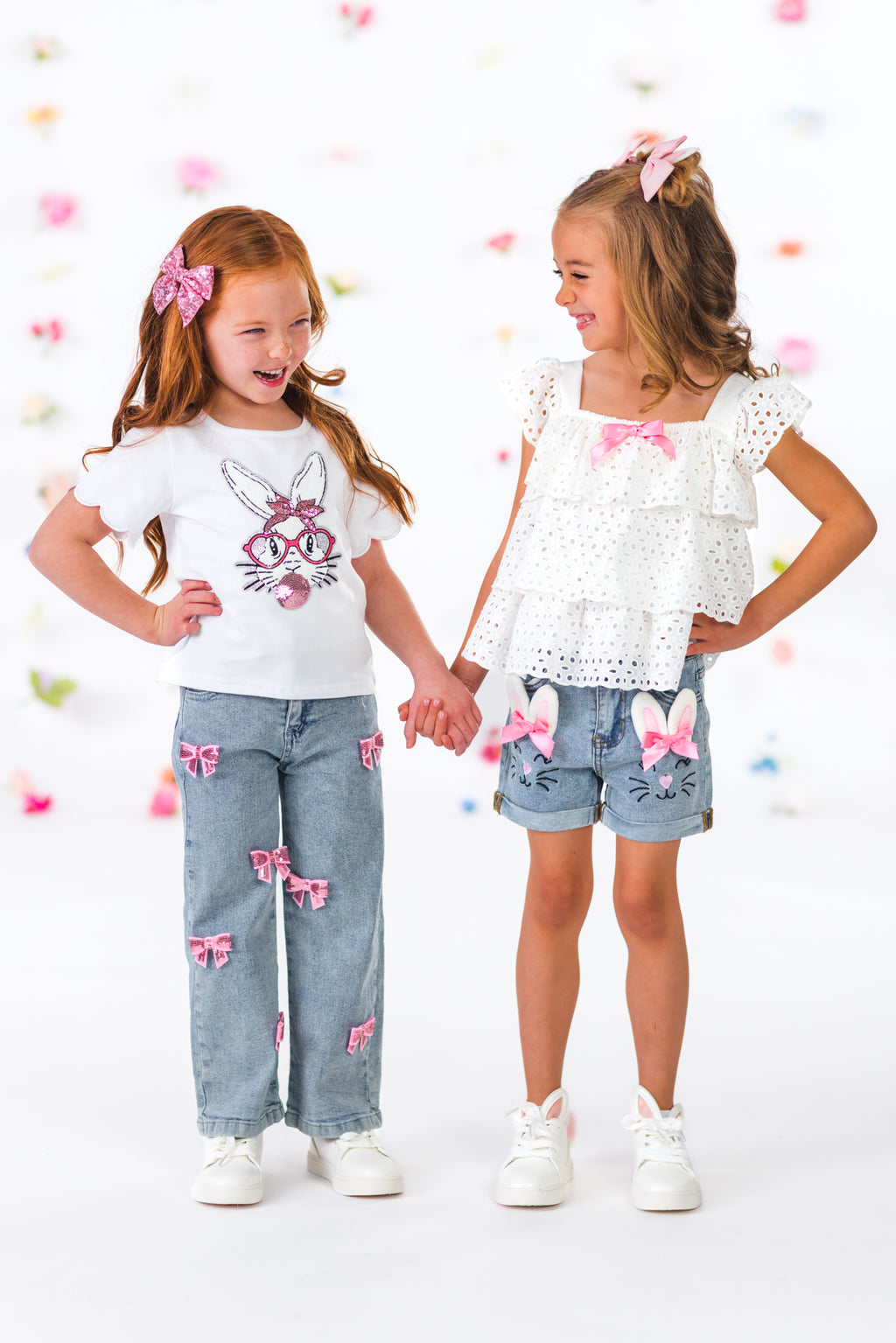 Bunny Bow Denim Short Set | Sparkle in Pink