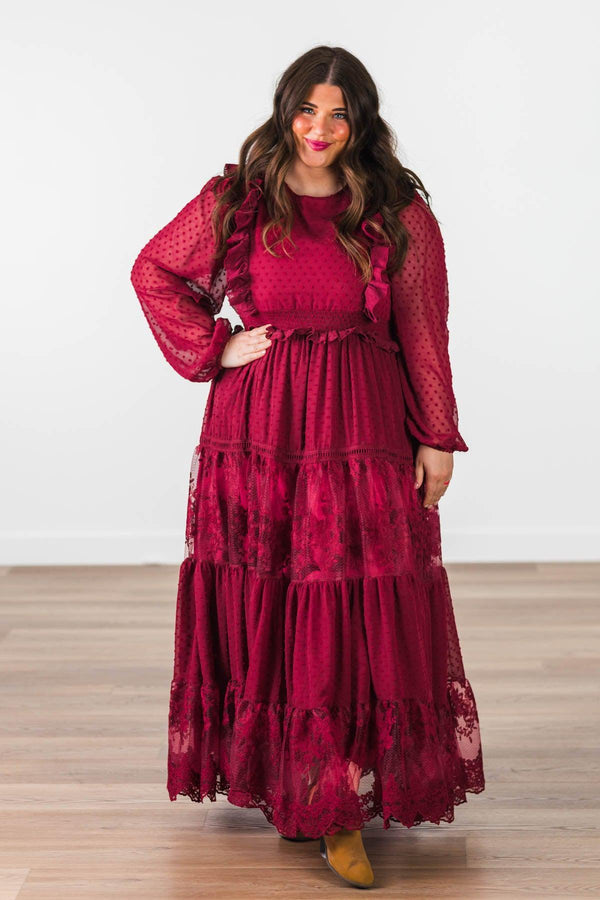 Mom & Me - Burgundy Swiss Dot Dress