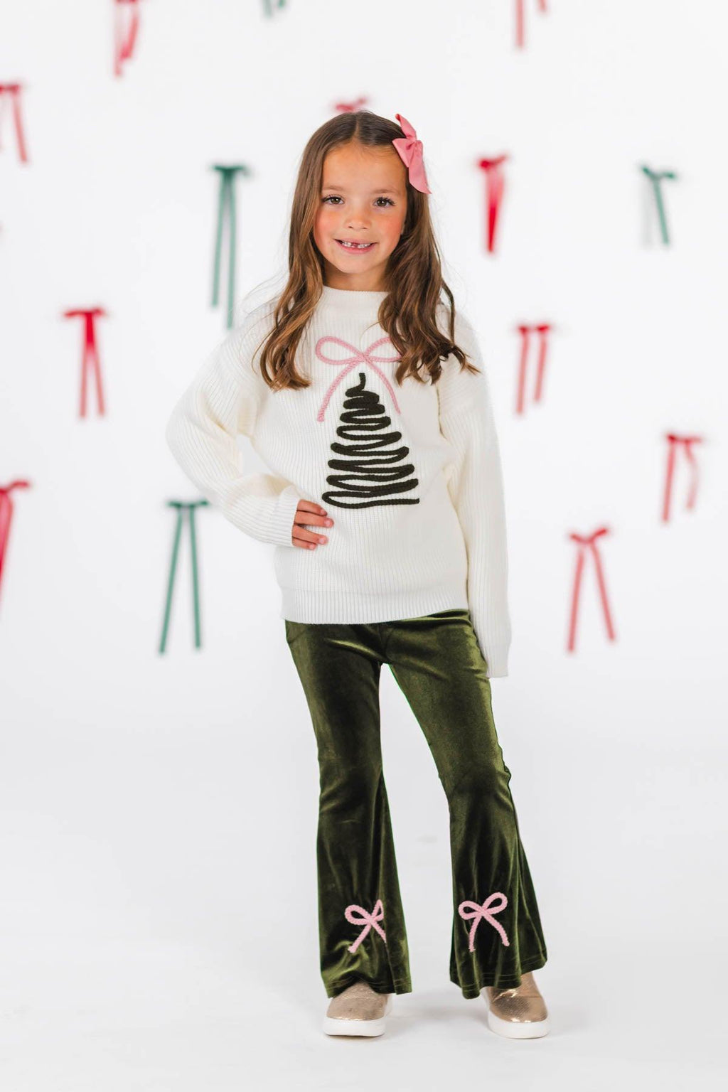 Christmas Tree Knit Sweater Flare Pant Set