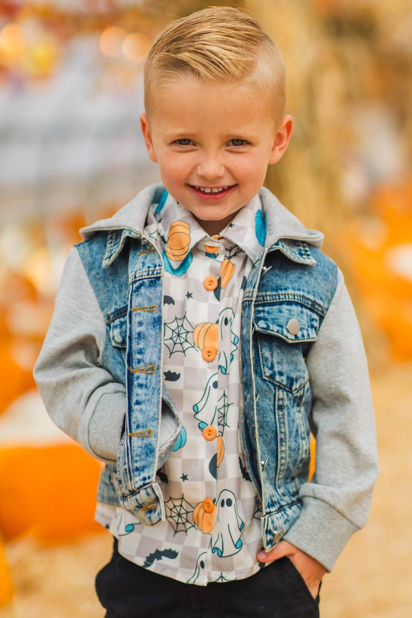 Spooky Checkered Button Down Top