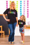 "Learn" Rainbow Sequin Denim Short Set | Sparkle in Pink
