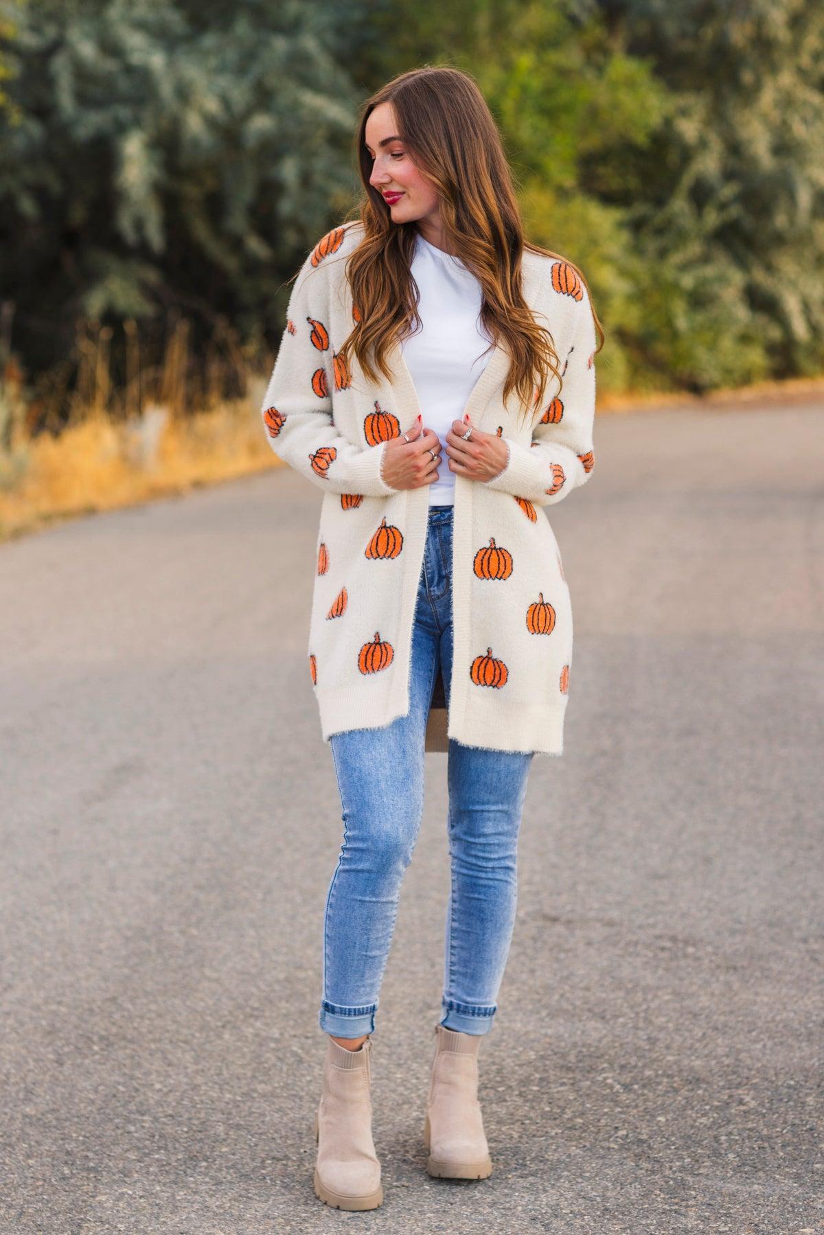 Mom & Me - Cozy Cream Pumpkin Cardigan | Sparkle in Pink
