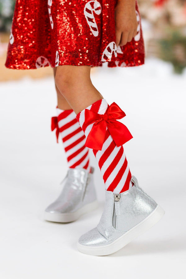 Candy Cane Silk Bow Socks