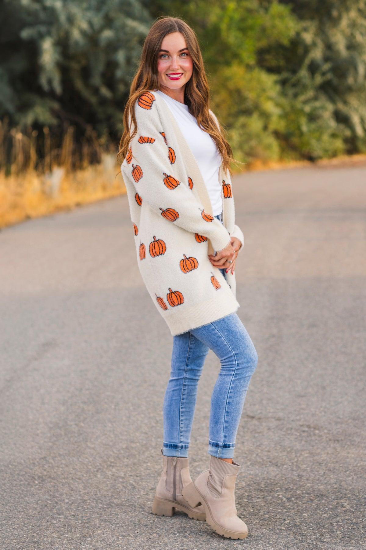 Mom & Me - Cozy Cream Pumpkin Cardigan | Sparkle in Pink