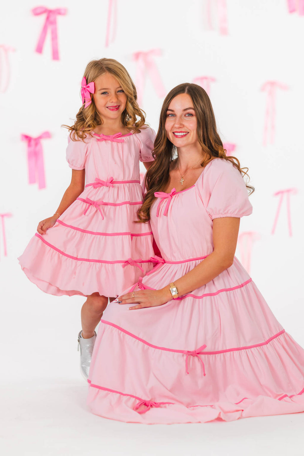 Mom & Me - Pink Ruffle Bow Dress