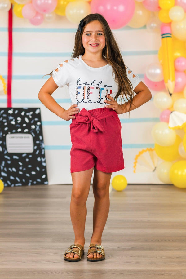 "Hello Pre-K - 6th Grade" Corduroy Short Set | Sparkle in Pink