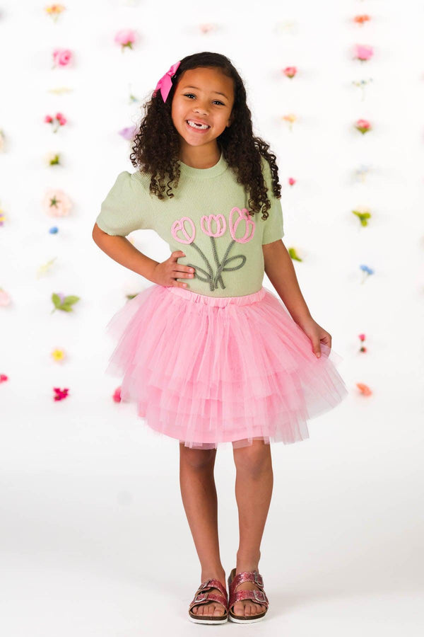 Green & Pink Tulip Tutu Skirt Set | Sparkle in Pink