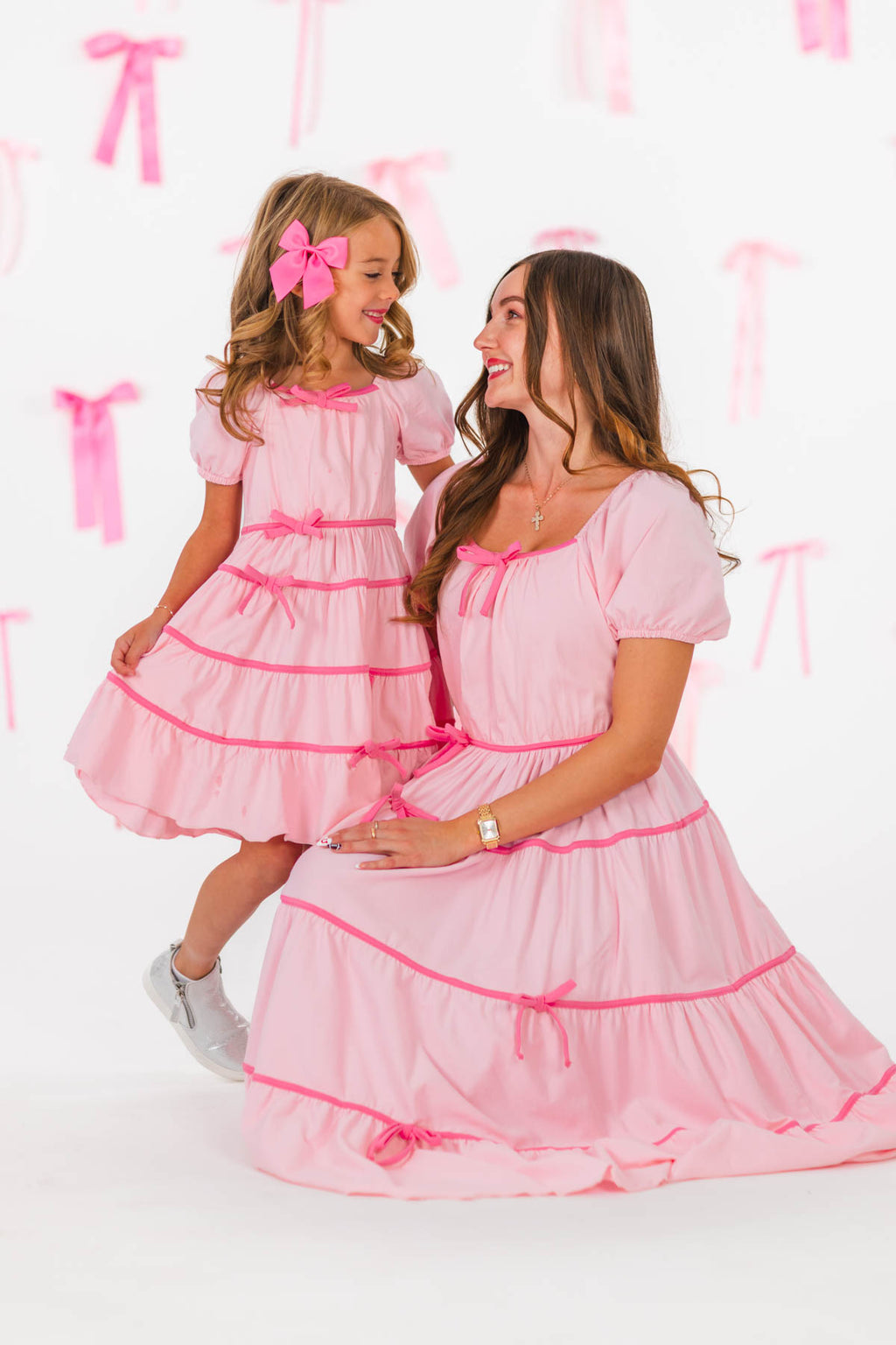 Mom & Me - Pink Ruffle Bow Dress